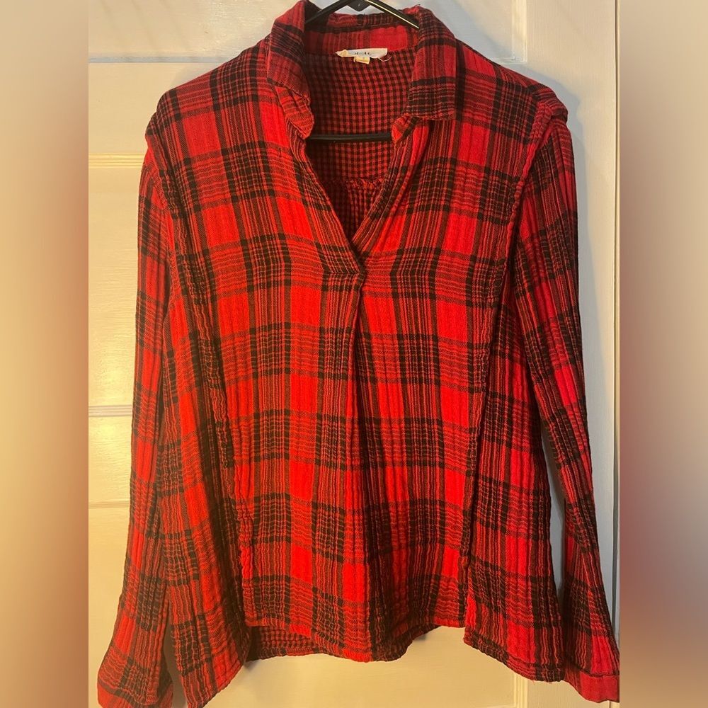 Kye Mi Red Plaid Flannel Shirt Small